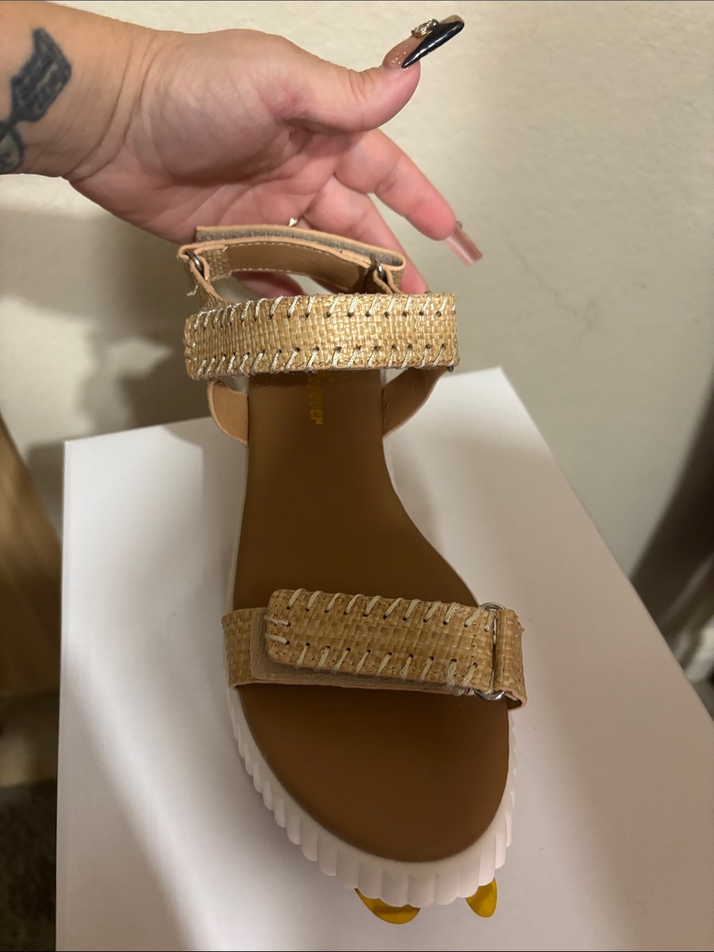Forever Link Beige Woven Ankle-Strap Platform Sandal
